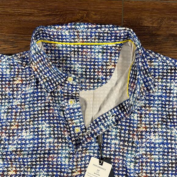 MAELREG Performance Polo Shirt Men's L Blue Multicolor Houndstooth Short Sleeve - Picture 6 of 8
